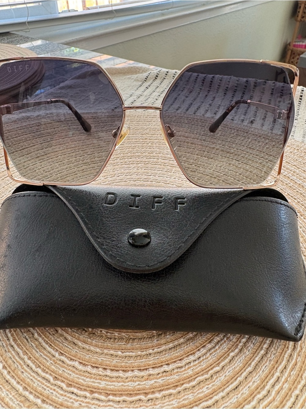 Diff Eyewear Rose Gold Frame Sunglasses with Gradient Gray Lenses